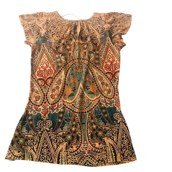 One World Flattering Multi Color Coral Paisley Pop Over Top V Neck Light Weight - Picture 14 of 16